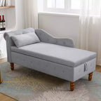 Velvet Chaise Longue with Storage, Pillow and Nailhead Accents