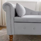 Velvet Chaise Longue with Storage, Pillow and Nailhead Accents