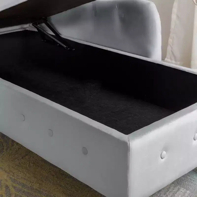 Velvet Chaise Longue with Storage, Pillow and Nailhead Accents