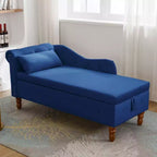 Velvet Chaise Longue with Storage, Pillow and Nailhead Accents