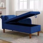 Velvet Chaise Longue with Storage, Pillow and Nailhead Accents