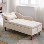 Velvet Chaise Longue with Storage, Pillow and Nailhead Accents