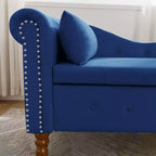 Velvet Chaise Longue with Storage, Pillow and Nailhead Accents