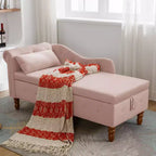 Velvet Chaise Longue with Storage, Pillow and Nailhead Accents