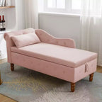 Velvet Chaise Longue with Storage, Pillow and Nailhead Accents