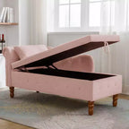 Velvet Chaise Longue with Storage, Pillow and Nailhead Accents