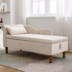 Velvet Chaise Longue with Storage, Pillow and Nailhead Accents