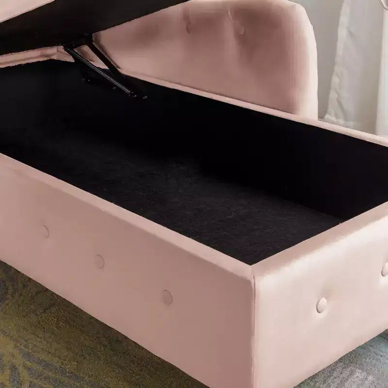 Velvet Chaise Longue with Storage, Pillow and Nailhead Accents