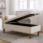Velvet Chaise Longue with Storage, Pillow and Nailhead Accents