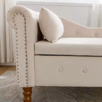 Velvet Chaise Longue with Storage, Pillow and Nailhead Accents