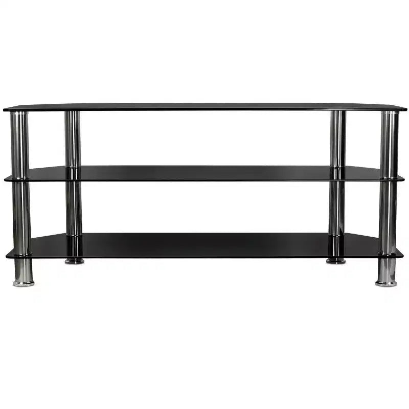 Glass TV Stand for Flat Screen TVs 40-60 Inch | Three Tempered Glass Shelves | Black