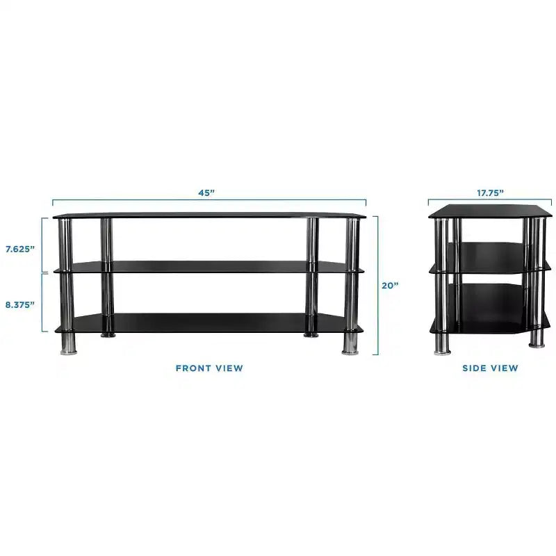 Glass TV Stand for Flat Screen TVs 40-60 Inch | Three Tempered Glass Shelves | Black