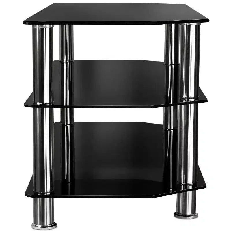 Glass TV Stand for Flat Screen TVs 40-60 Inch | Three Tempered Glass Shelves | Black