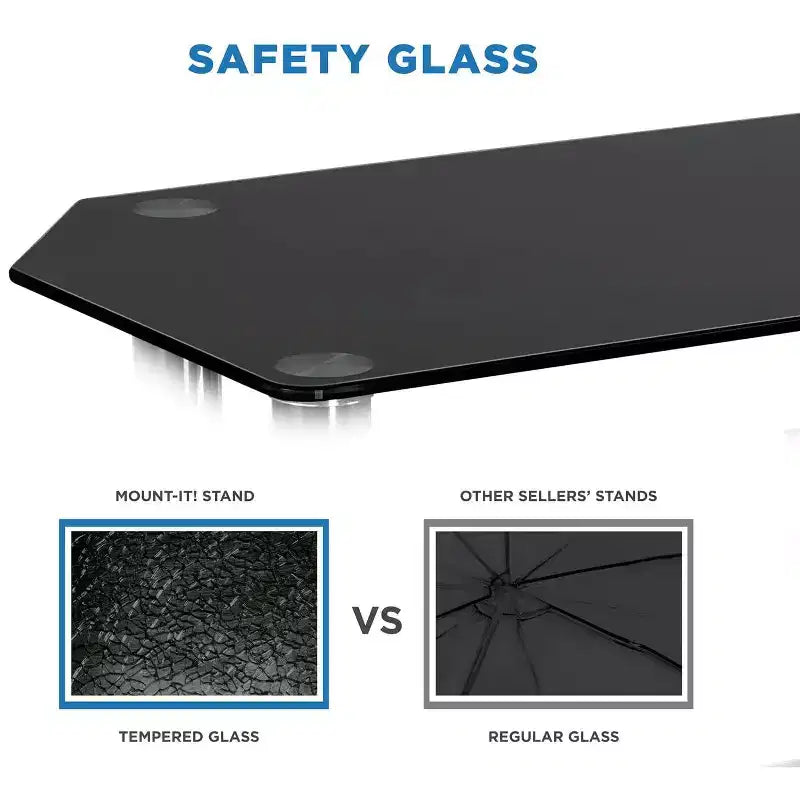 Glass TV Stand for Flat Screen TVs 40-60 Inch | Three Tempered Glass Shelves | Black