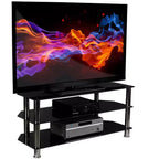 Glass TV Stand for Flat Screen TVs 40-60 Inch | Three Tempered Glass Shelves | Black