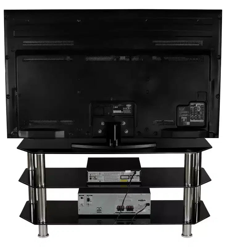 Glass TV Stand for Flat Screen TVs 40-60 Inch | Three Tempered Glass Shelves | Black